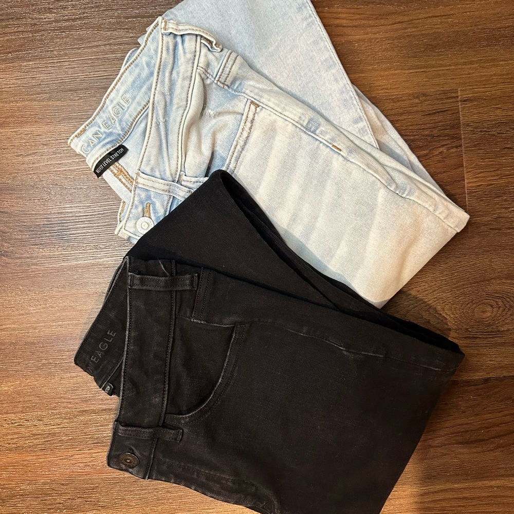 American Eagle Outfitters Black and Light Blue Skinny Jeans